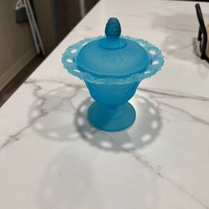 Vintage Indiana Blue Frosted Glass Candy Dish